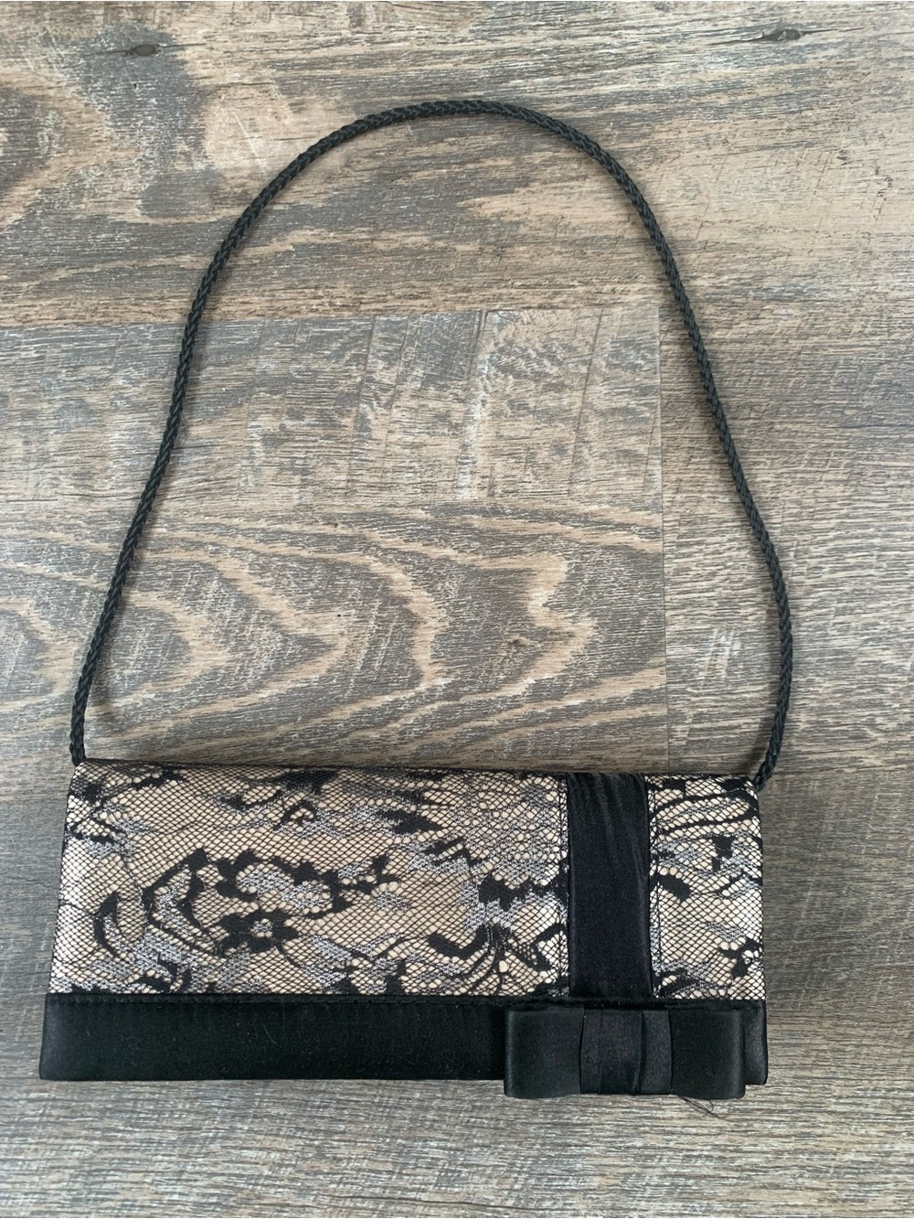 Vintage Gunne Sax Elegant Black and Cream Lace Evening Clutch with Bow